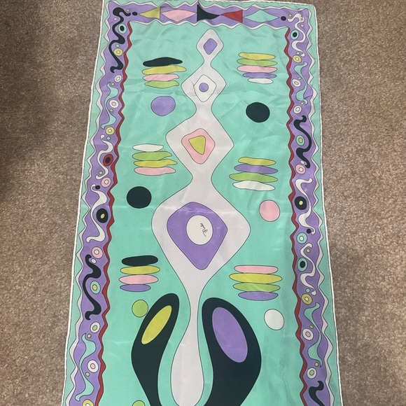 Emilio Pucci Long Scarf Abstract Art Pattern Turquoise - Picture 4 of 9